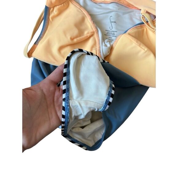 Seea Free People Riviera One Piece Swimsuit size L Striped Blue Orange - Picture 4 of 4